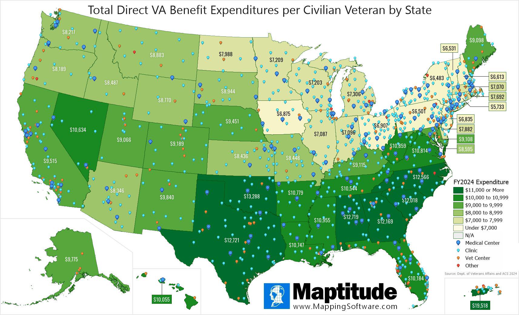 [OC] VA Benefit Expenditures by State Visualization