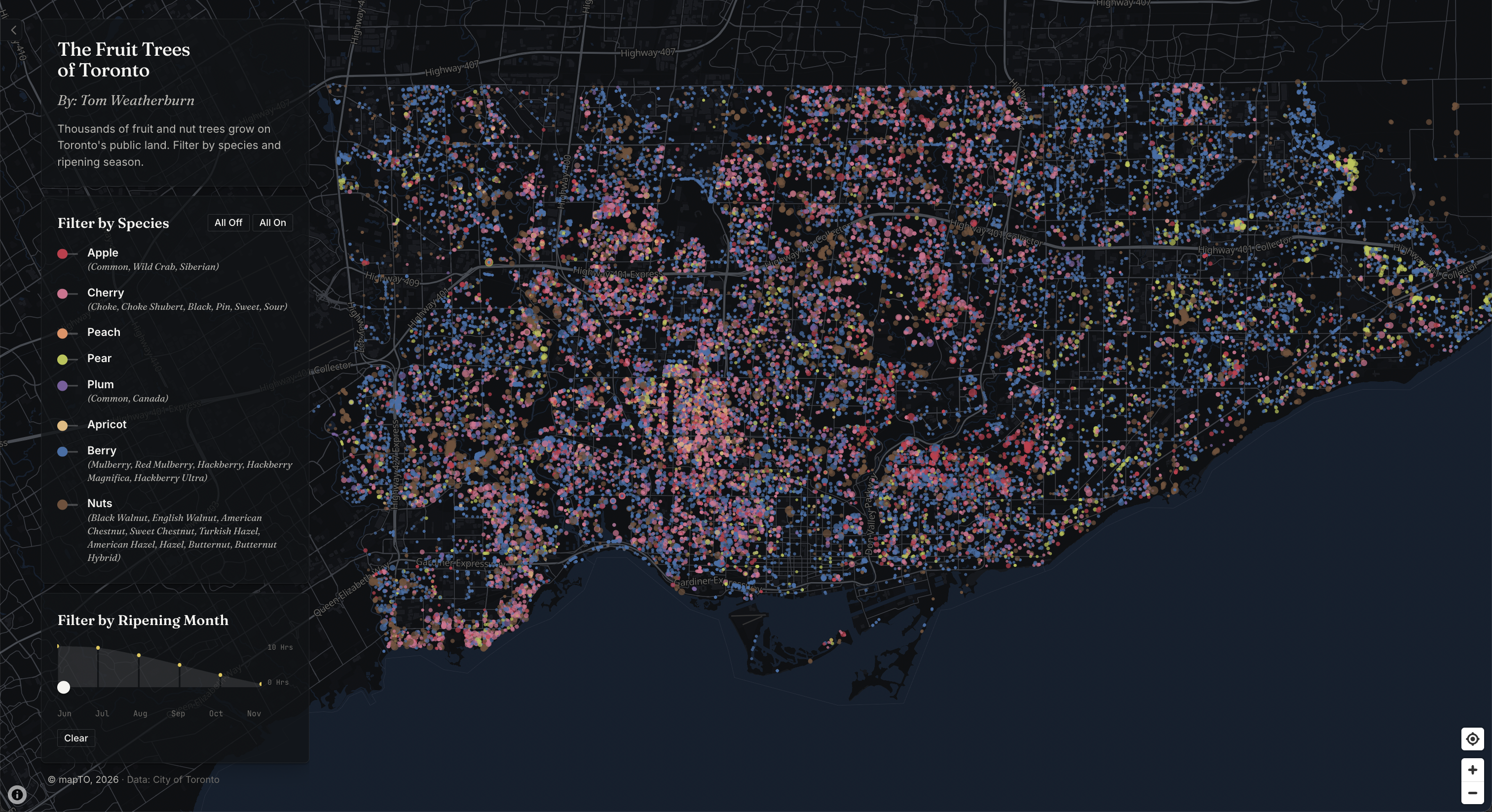 [OC] The Fruit Trees of Toronto - Interactive Map Visualization